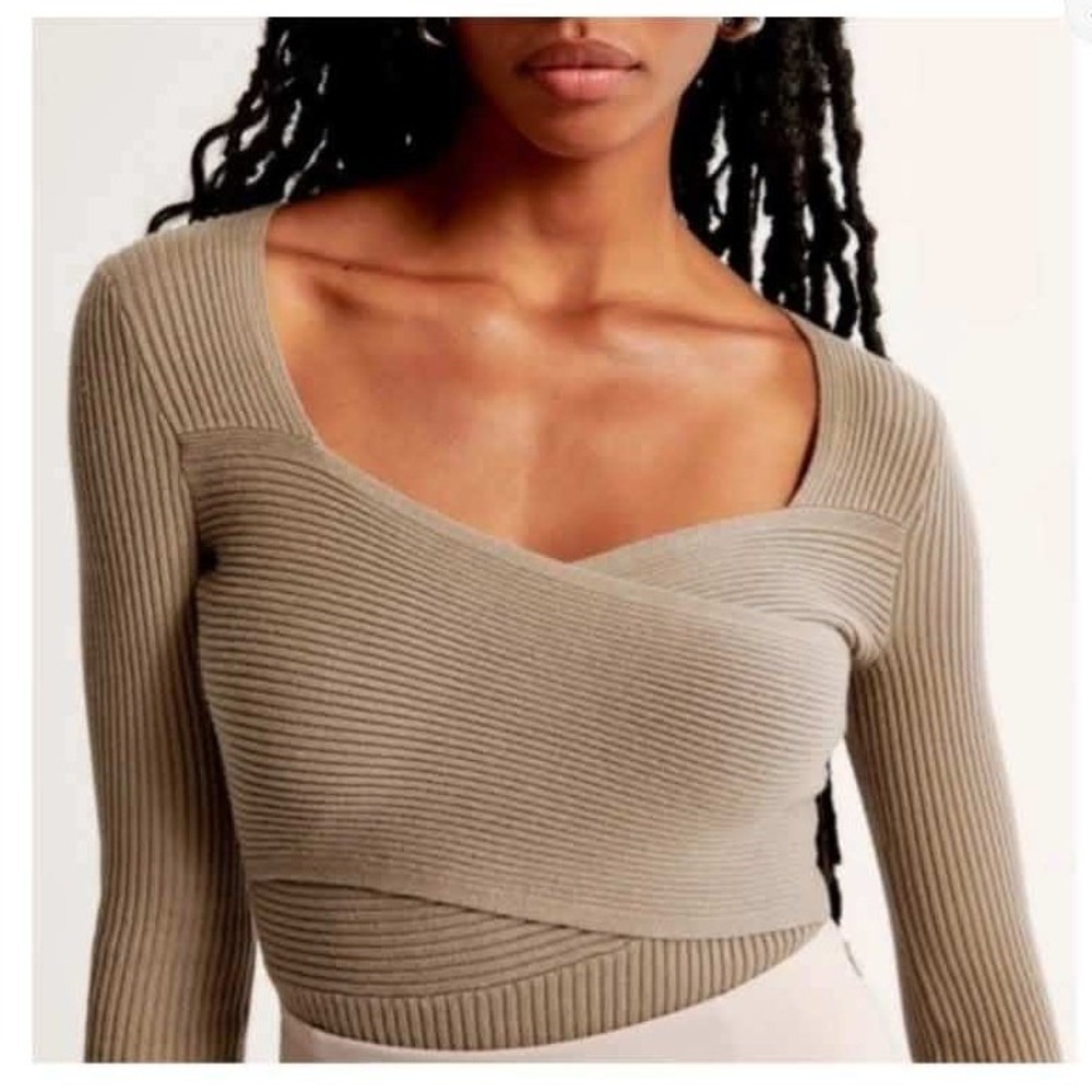 Ambercrombie & Fitch Medium Ribbed LuxeLoft Knit Wrap Sweater Bodysuit